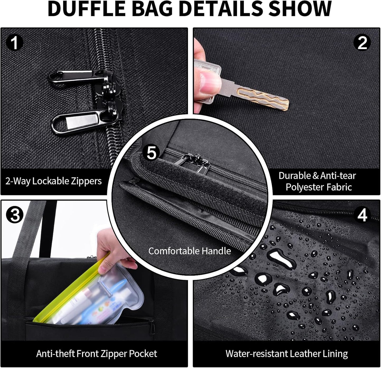46 Inch Travel Duffle Bag Extra Large Sport Equipment Duffel Bags with 2-way Lockable Zippers(Black 46inch 2Pack)