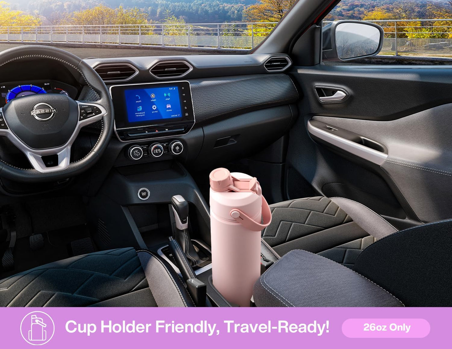 26 oz Insulated Water Bottle with 2-in-1 Straw and Spout Lid, Keep Cold 24H, Leak-Proof, Fits in Car Cup Holder, Stainless Steel Water Bottle for Sports, Trip, Gym, and School (Seashell Sonata)