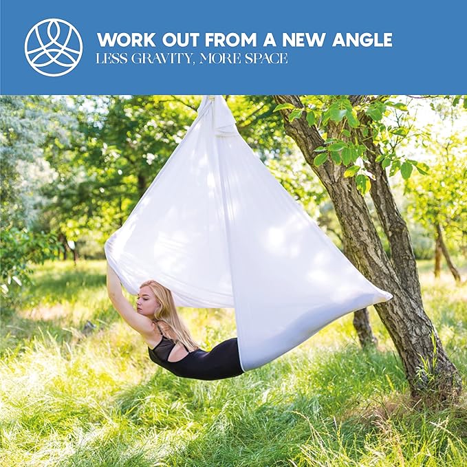 Aerial Silk Yoga Hammock & Swing for Home, Inversion Exercises, Starter Kit for All Levels - Durable with Extension Straps, Carabiners, and Pose Guide