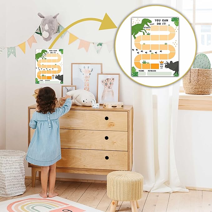 10 Dinosaur Reward Chart with 216 Round Stickers, Incentive Behavior Chart for Kids at Home Classroom, Kids Routine Daily Chore Sticker Chart-A09