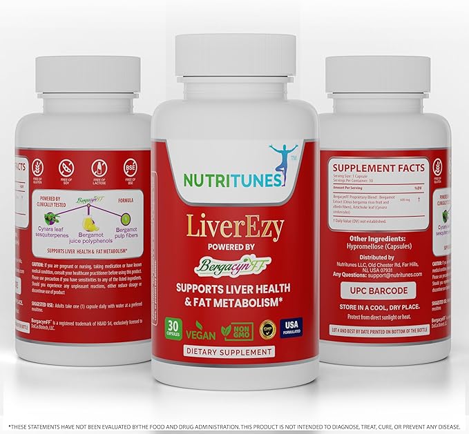 Liver Support Supplement–Supports Detox, Cleansing & Lipid Metabolism – with Bergacyn FF (Bergamot & Artichoke) – 30 LiverEzy Vegan Capsules