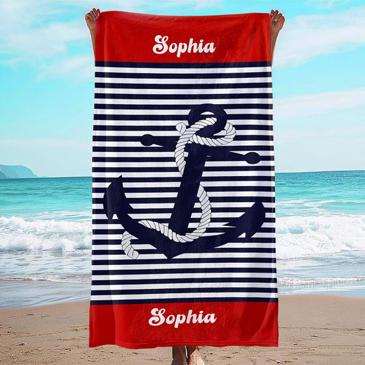 JML Personalized Beach Towel with Name, Custom Anchor Beach Towel, Customized Microfiber Pool Towel, Quick Dry & Absorbent Swim Towel for Adult,Anniversary, Birthday, Summer Holiday,Vacation
