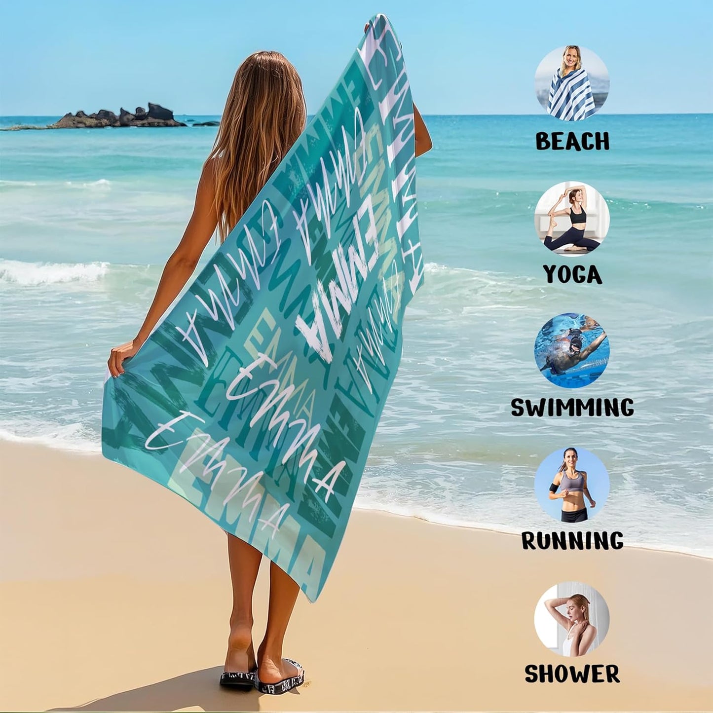 JML Personalized Beach Towel with Name, Custom Beach Towel with Name, Customized Microfiber Pool Towel, Quick Dry & Absorbent Swim Towel for Adult,Anniversary, Birthday, Summer Holiday,Vacation