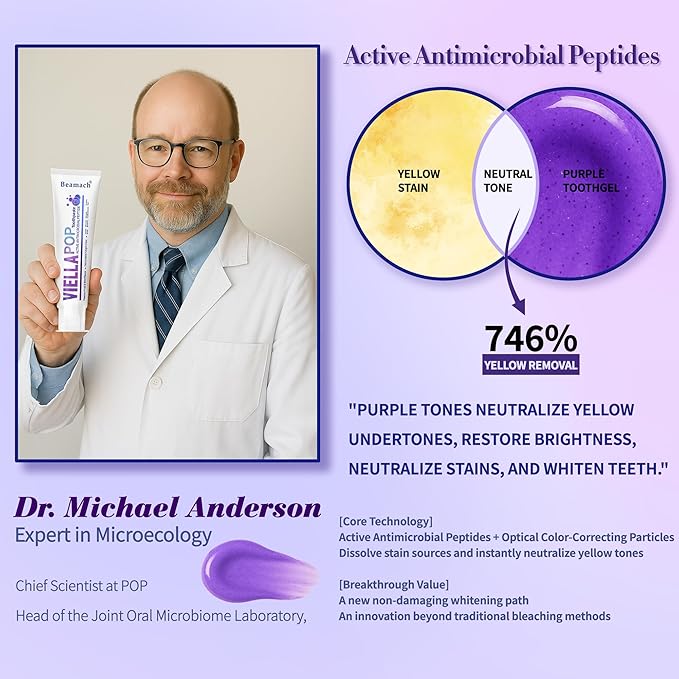 VIELLA POP Purple Toothpaste, Active Antimicrobial Peptide Purple to Blue Foam Whitening Toothpastes with Niacinamide, Fluoride Free, Passion Fruit & Mint Flavor, Appropriate for Sensitive Teeth (2)