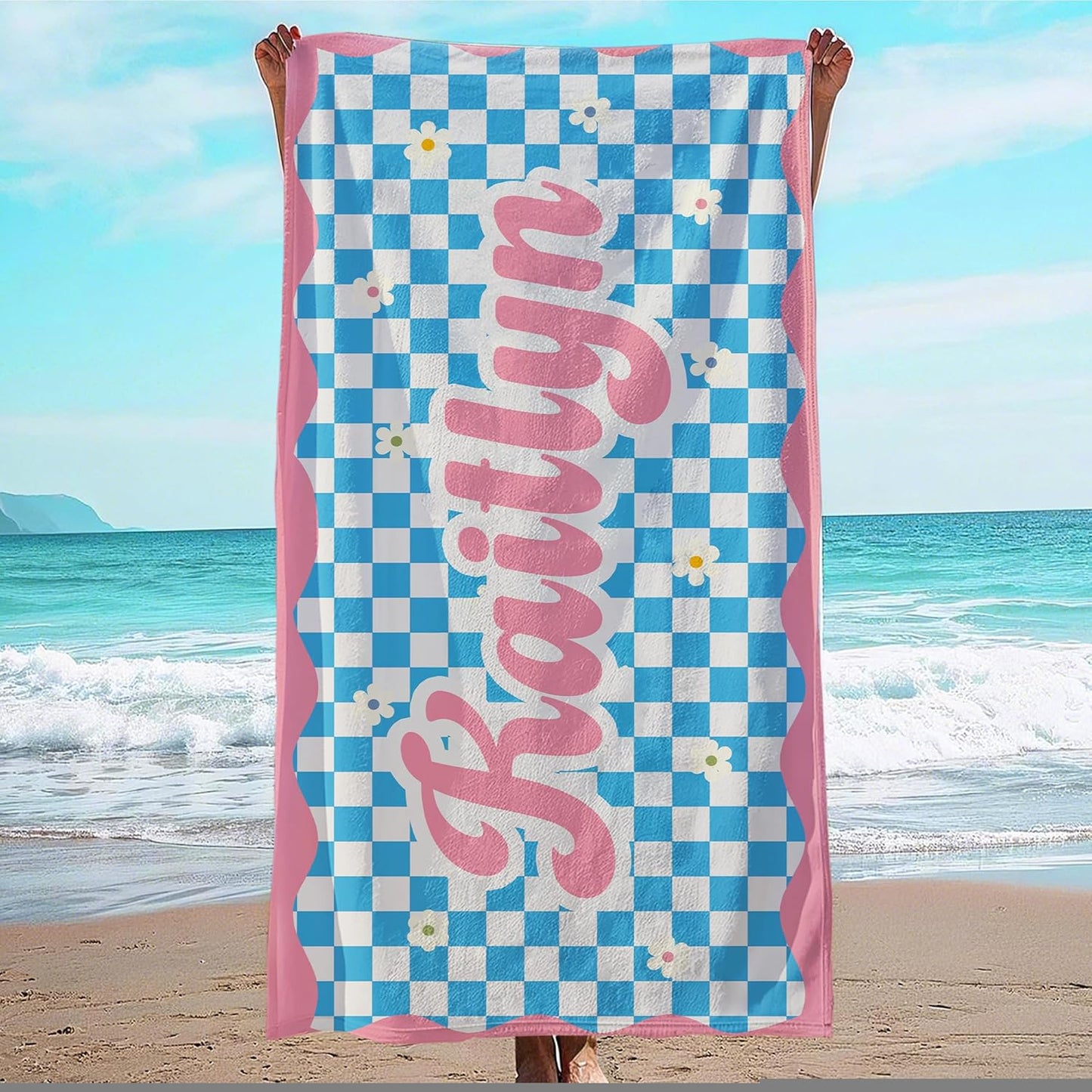 JML Personalized Beach Towel with Name, Custom Flower Beach Towel, Customized Microfiber Pool Towel, Quick Dry & Absorbent Swim Towel for Adult,Mother's Day, Birthday, Summer Holiday,Vacation