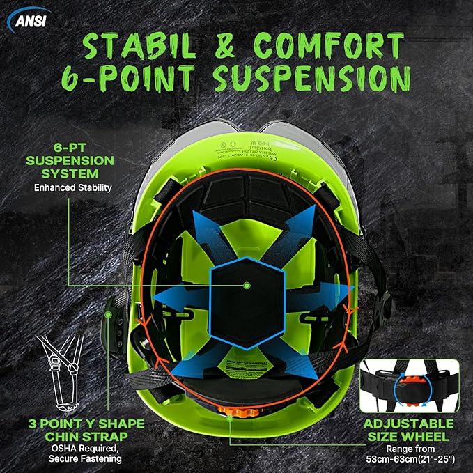 AOLAMEGS Construction Safety Hard Hat - ANSI Z89.1 Type Ι OSHA Approved Safety Helmets with Chin Straps Lightweight Reflective Vented ABS Hard Hats For Men Women Industrial Workwear 6-point Suspension