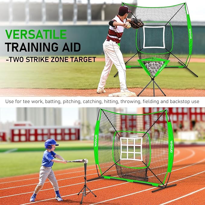 7x7 ft Baseball Net for Batting Pitching Hitting, Softball Pitching Net with Strike Zone, Tee, Ball Caddy, Softball Batting Net Baseball Training Equipment for Kids Adult Youth Sport Practice