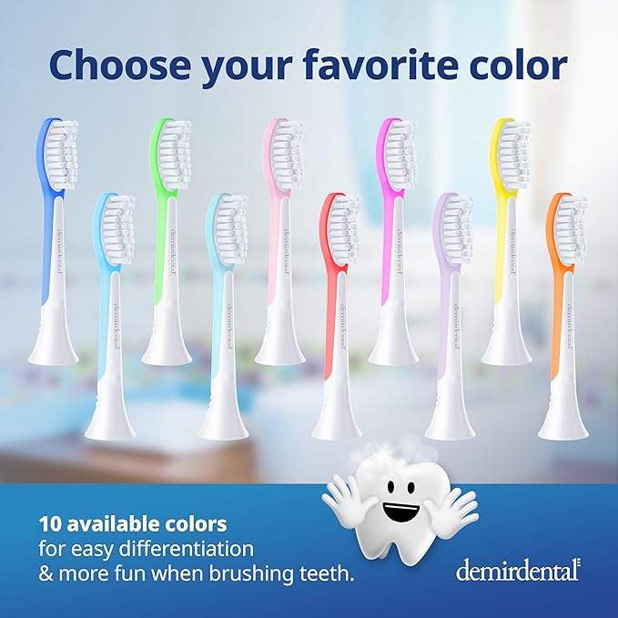 demirdental Kids Toothbrush Heads Compatible with Philips Sonicare Kids Toothbrush Heads - Replacement Heads Sensitive - Brush Heads from Ages 7 to 10 - Turquoise - Replaces HX6048-8 Pack