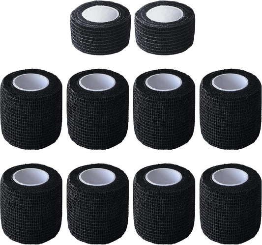 10 Pack Self Adherent Bandage Wrap Elastic Cohesive Bandage Self Adhesive Tape Vet Wrap Tape 2 Size (8Pack 2'' and 2Pack 1''), Black
