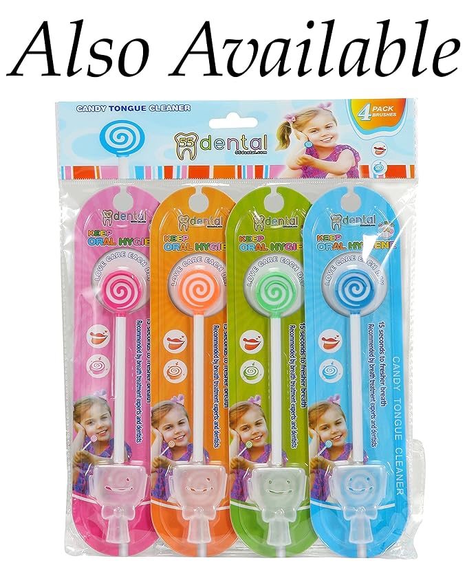 Kids Tongue Scraper or Cleaner Set – BPA-Free Plastic Dental Scrapers Helps Freshen Bad Breath, Remove Gunk – Multicolored with Easy-to-Grasp Handles and Brush Covers by 55Dental, Ages 2+ (Green)