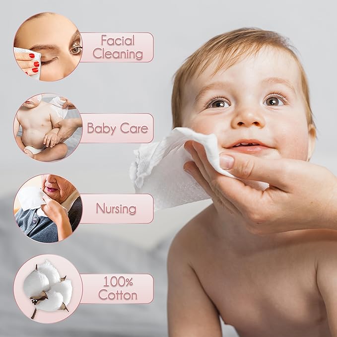 100% Cotton Disposable Face Towel 50 Count 10x12 Inch | Biodegradable Thick Soft One Time Use Dry Wipes for Sensitive Skin, Baby Care, Facial Cleaning, Makeup Removal