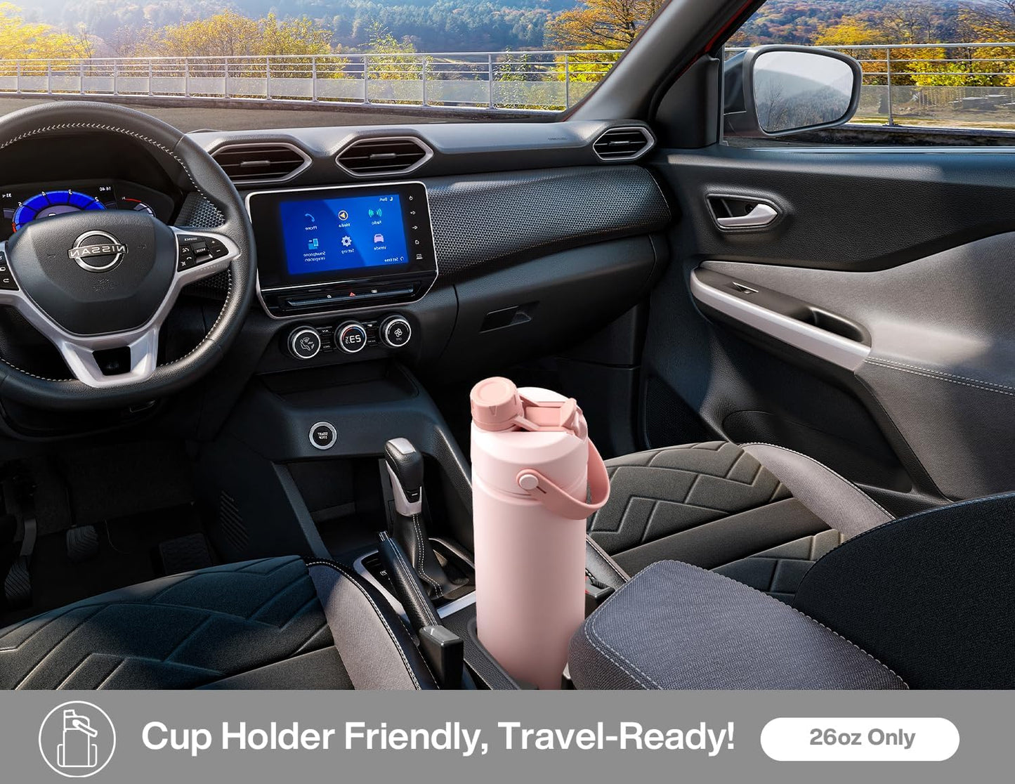 26 oz Insulated Water Bottle with 2-in-1 Straw and Spout Lid, Keep Cold 24H, Leak-Proof, Fits in Car Cup Holder, Stainless Steel Water Bottle for Sports, Travel, and School (Polar)