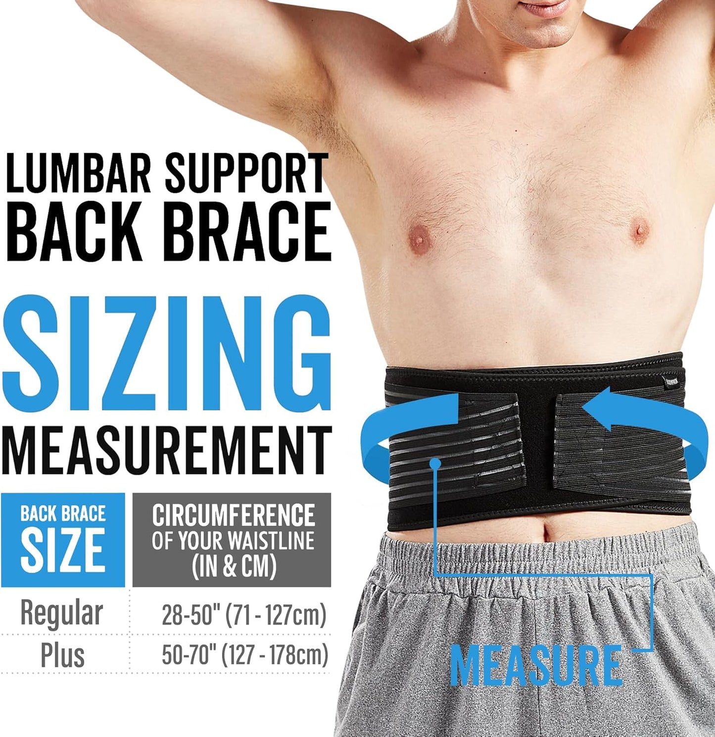 Lumbar Support Back Brace for Men and Women (Regular 28" - 50")