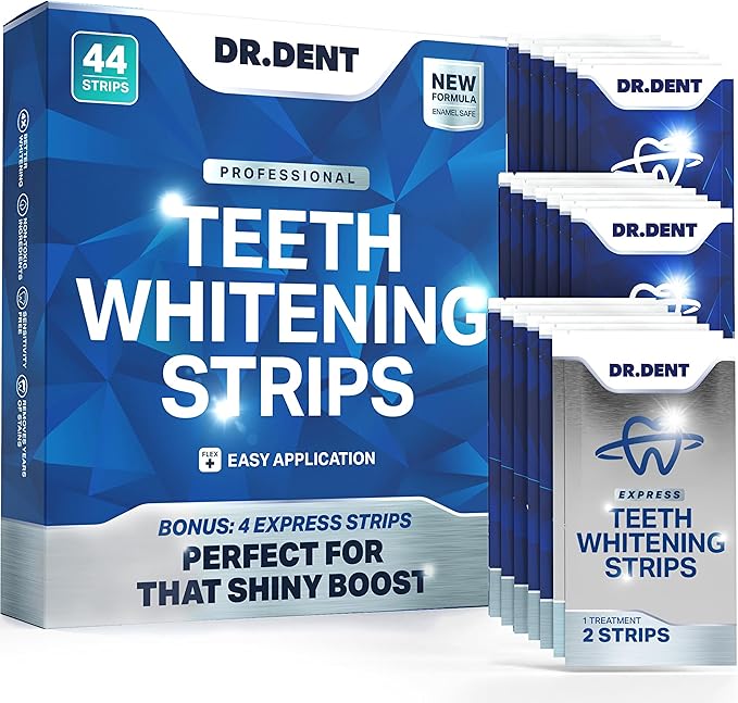 DRDENT Professional Teeth Whitening Strips - Pack of 44 Strip - 22 Treatments Kit - Safe for Enamel - Non Sensitive Teeth Whitening - Whitening Without Any Harm + Mouth Opener Included