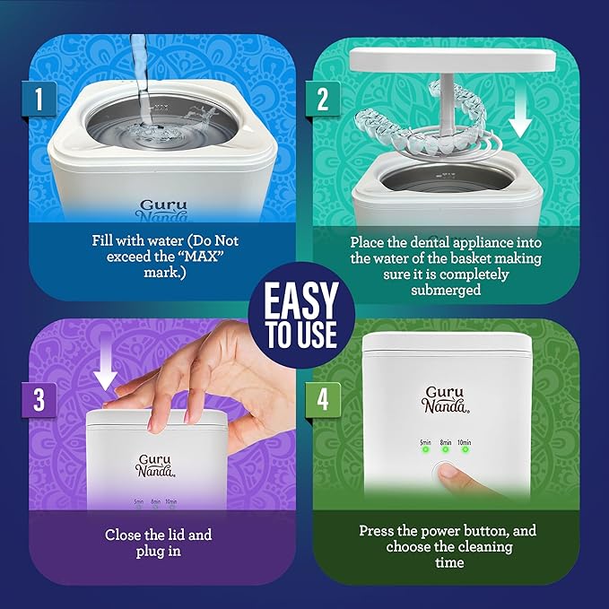 GuruNanda Retainer & Aligner Cleaning Pod for Retainers, Dentures, Mouthguards, Aligners, & Jewelry, 3 Modes, 45kHz Ultrasonic Retainer Cleaner, 190 ml capacity