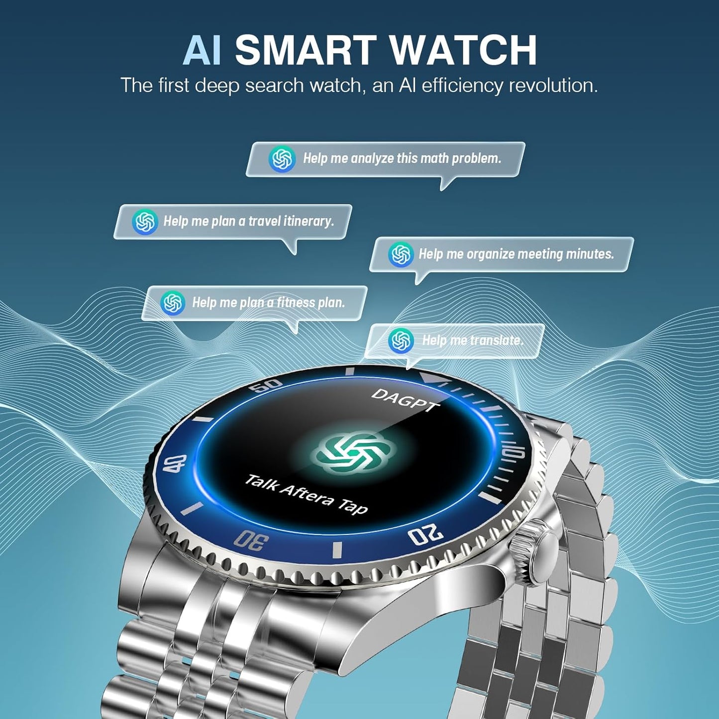 2025 DA GPT Smart Watch for Men, Heart Rate, Blood Pressure, Blood Oxygen, Sleep Monitor, 107 Sports Modes, 1.19-inch AMOLED Display, Waterproof Round Watch, Compatible Android and iOS Silver Blue