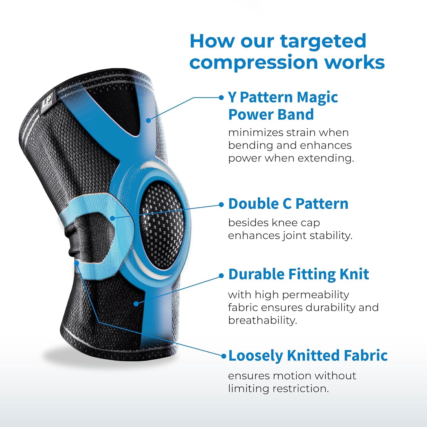 LP 170XT Compression Knee Sleeve with Silicone Pad and Bilateral Stays - Breathable Support for Running, Basketball, and Soccer (Blue, XXL,1pcs)