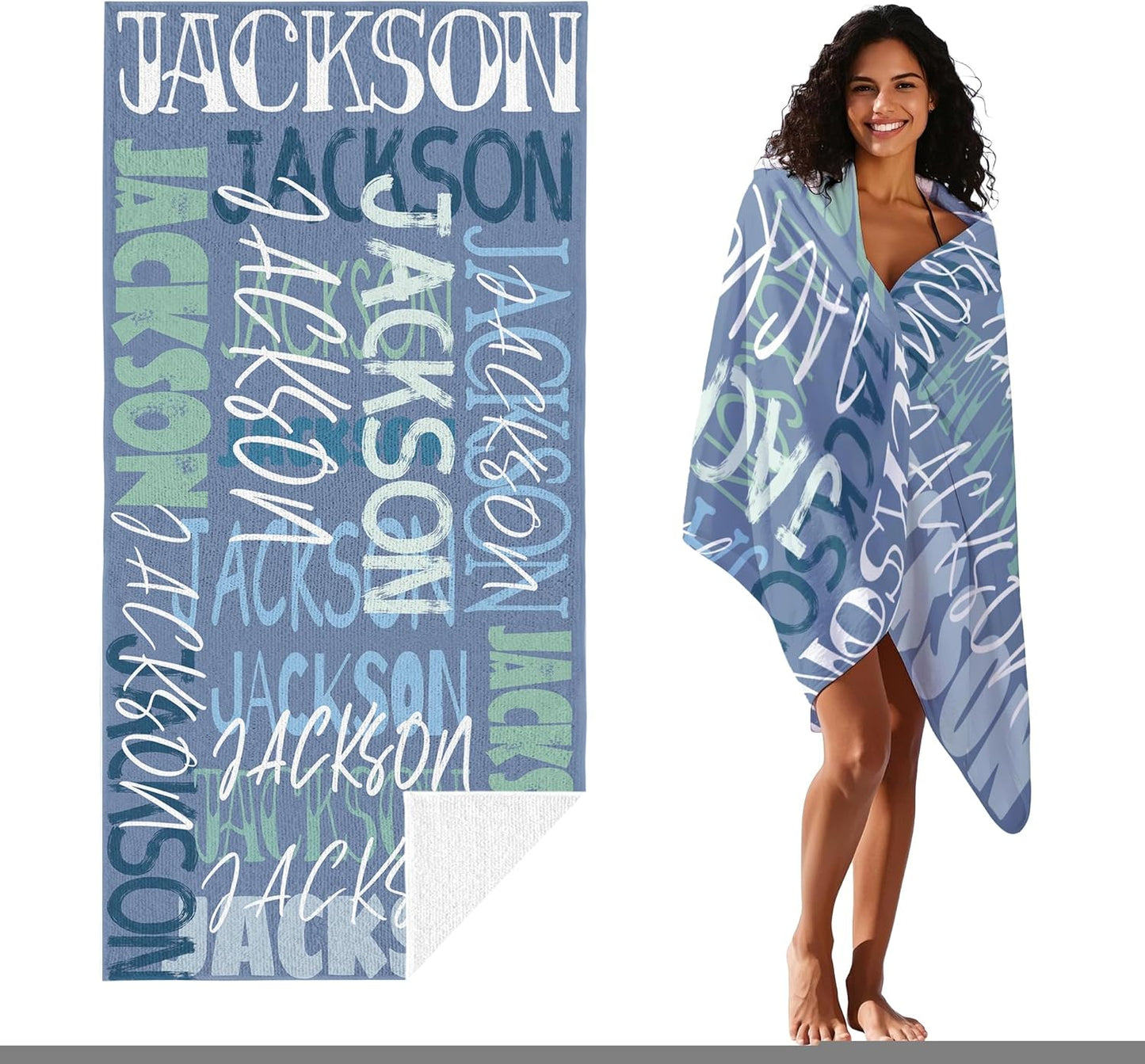 JML Personalized Beach Towel with Name, Custom Beach Towel with Name, Customized Microfiber Pool Towel, Quick Dry & Absorbent Swim Towel for Adult,Anniversary, Birthday, Summer Holiday,Vacation