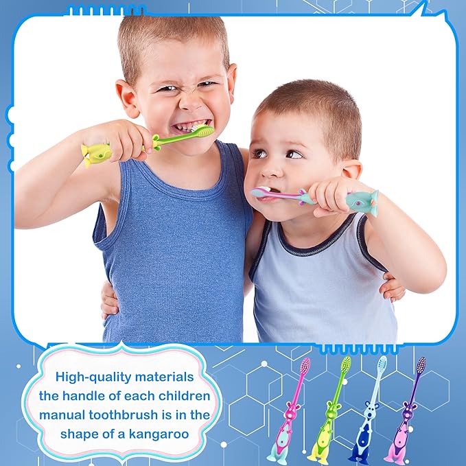 120 Pcs Kids Toothbrushes Bulk Cute Little Kangaroo Toothbrush with Cover Suction Cup Individually Wrapped Kangaroo Animal Toothbrush for Children Home School Camp Daycare Travel