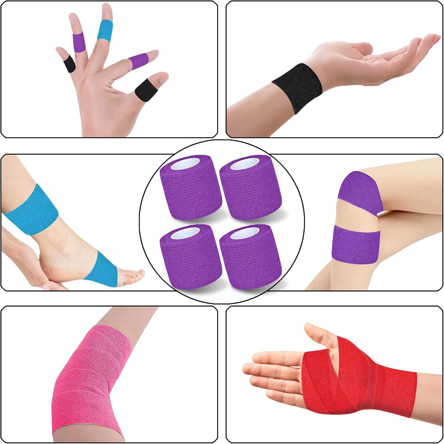 8 Pack 2 in x 5 Yards Cohesive Wrap Self Adhesive Bandage Wrap Elastic Self Adherent Wrap Self Stick Vet Tape for Athletic, Wrist, Ankle, Knees, Pets (Dark Purple)