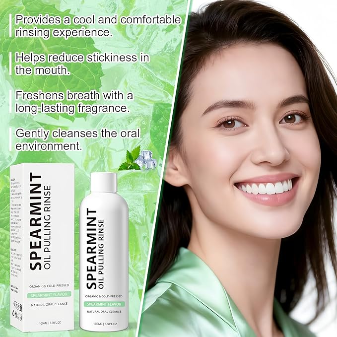 Spearmint Oil Pulling Rinse, Cold-Pressed Coconut Oil for Teeth, Mint Mouthwash, Powerful Organic Peppermint Oil Maintain Gum Health & Freshness Breath