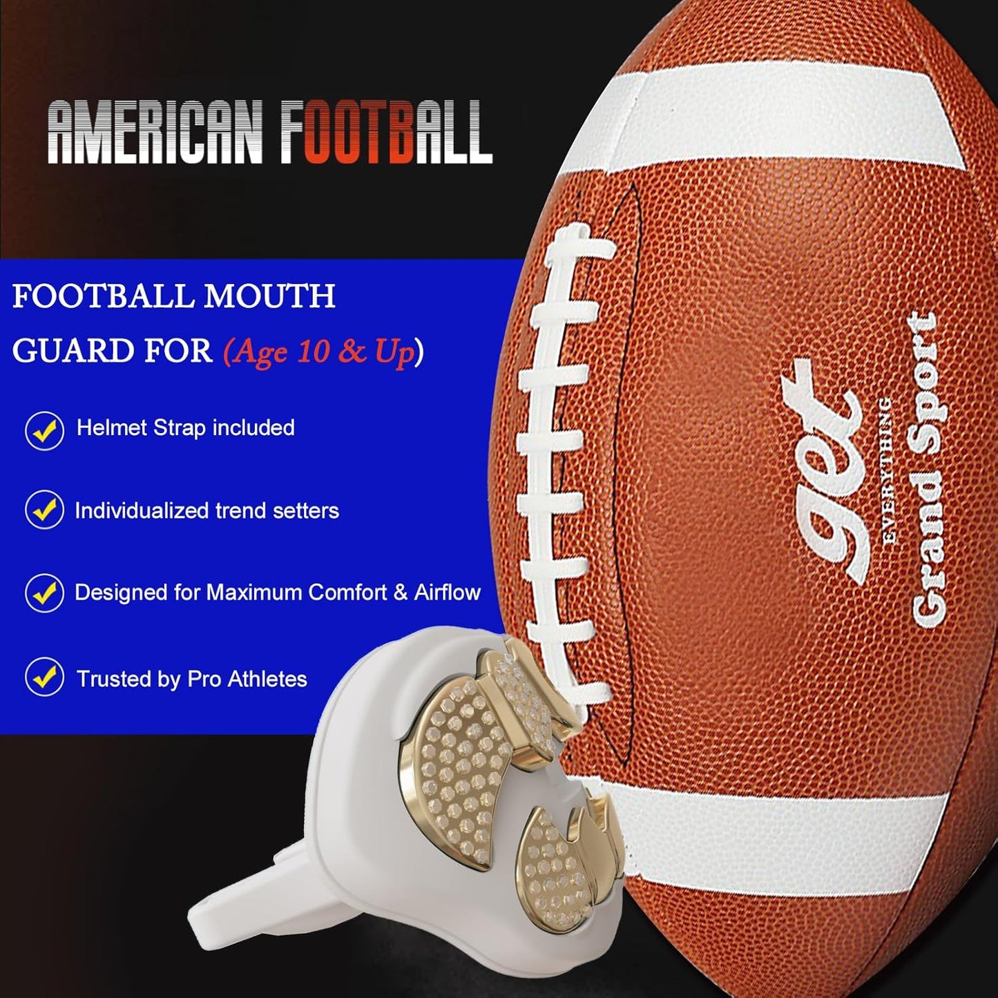 LeCool Football Mouth Guard with Connected Strap- 3D Beast Chrome Adult and Youth Mouth Guard-Mouth Piece for Sports for Maximum Air Flow and Teeth Protection