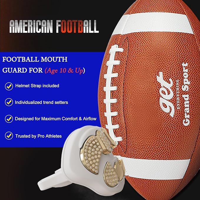 LeCool Football Mouth Guard with Connected Strap- 3D Beast Chrome Adult and Youth Mouth Guard-Mouth Piece for Sports for Maximum Air Flow and Teeth Protection