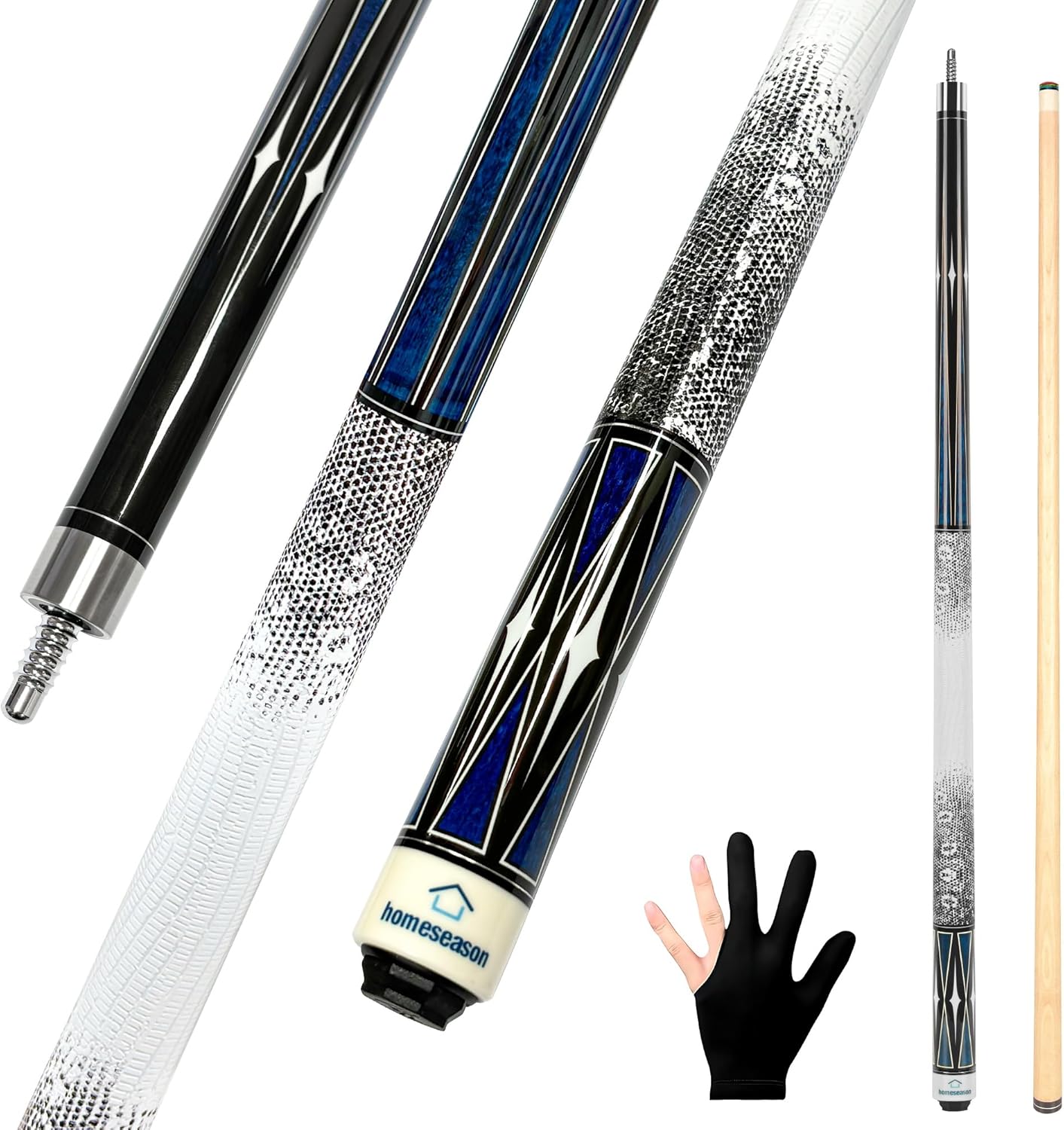 HomeSeason Pool Cue Stick 58" Billiard Cue Sticks 3D Printed Grip Professional Low Deflection Pool Sticks Maple Wood Pool Sticks 13mm Tip