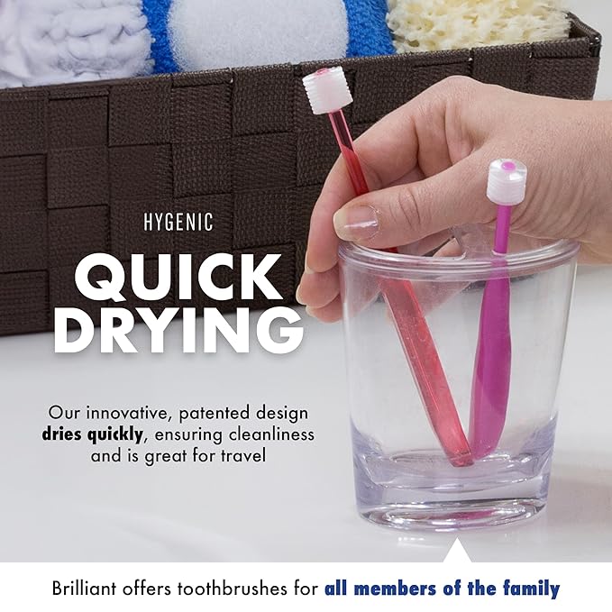 Brilliant Oral Care Adult Toothbrush with Soft Bristles, Round Head, and All-Around Clean for Teeth and Gums, Assorted Colors, 6 Pack