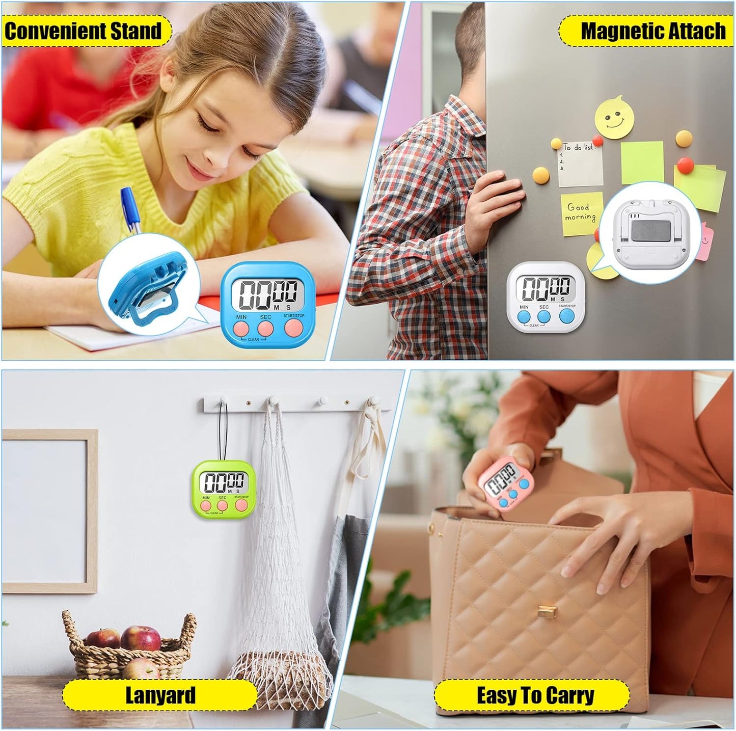 Macarrie 48 Pcs Digital Kitchen Timer Bulk Small Magnetic Backing Stand Timer Clock Loud Alarm LCD Display Electronic Minute Second Count up Countdown Alarm for Teacher Classroom Cooking Baking