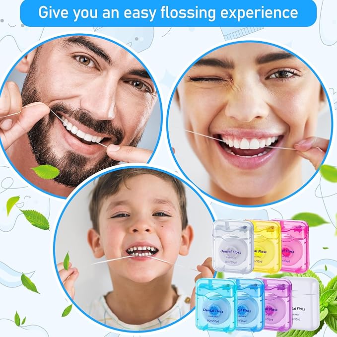 42Pack Dental Floss Bulk 50m Each Mint Travel Dental Floss, Mint Waxed Mini Travel Size Tooth Flosses Picks Pack Individually Wrapped for Oral Care Teeth and Gum Protection, Multicolor