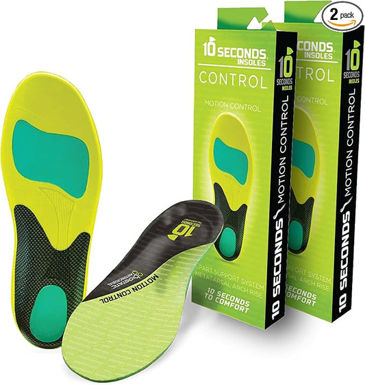 10 Seconds 3210 Motion Control Shoe Insoles, M 11, W 13 (2 Pack)