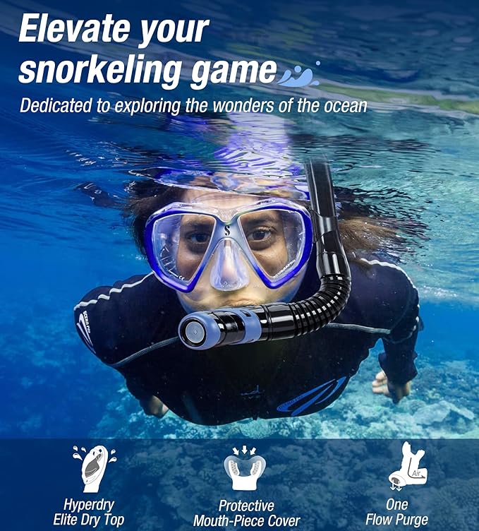 Aegend Dry Snorkel, Dive Mask Easy-Breath Free Diving Snorkel for Snorkeling Scuba Diving Freediving Swimming, with Top Dry Valve and Food-Grade Silicone Mouthpiece