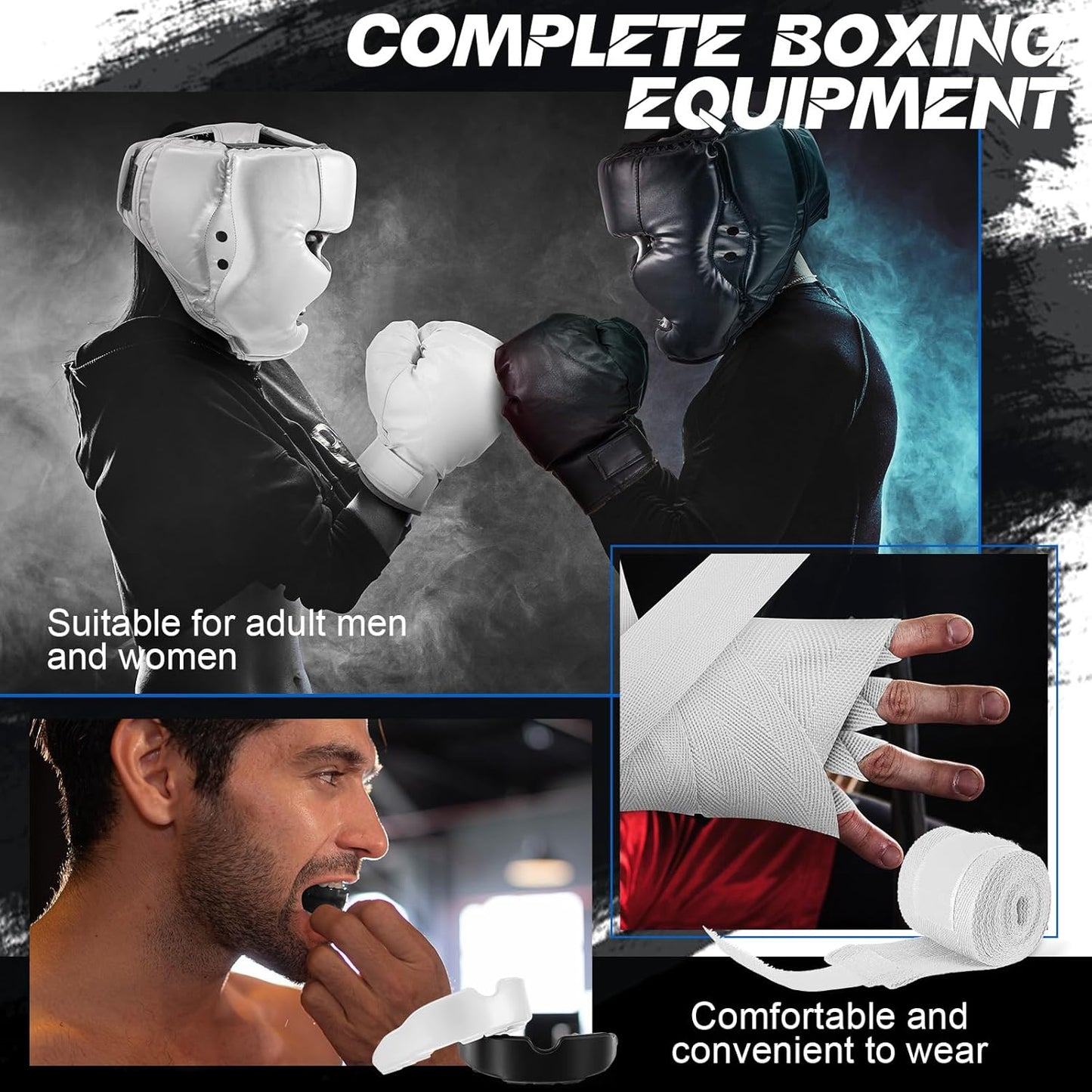 Kanayu 14 Pcs Boxing Set Including 2 Pair of 16 oz Boxing Gloves Headgear Helmet and Hand Wraps Mouth Guards Gifts for Adults Youth Beginners Training Equipment