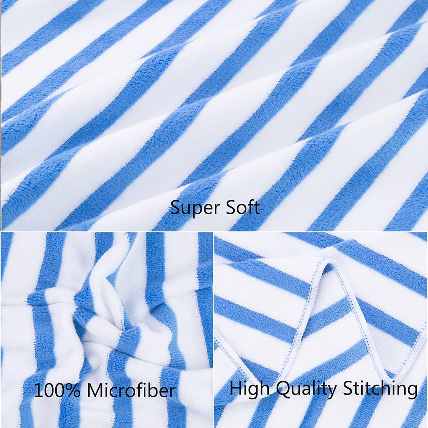 JML Microfiber Towels, Bath Towel Sets (4 Pack, 27" x 55") - Extra Absorbent, Fast Drying, Multipurpose for Bath, Swimming, Fitness, Sports, Yoga,Stripe Blue