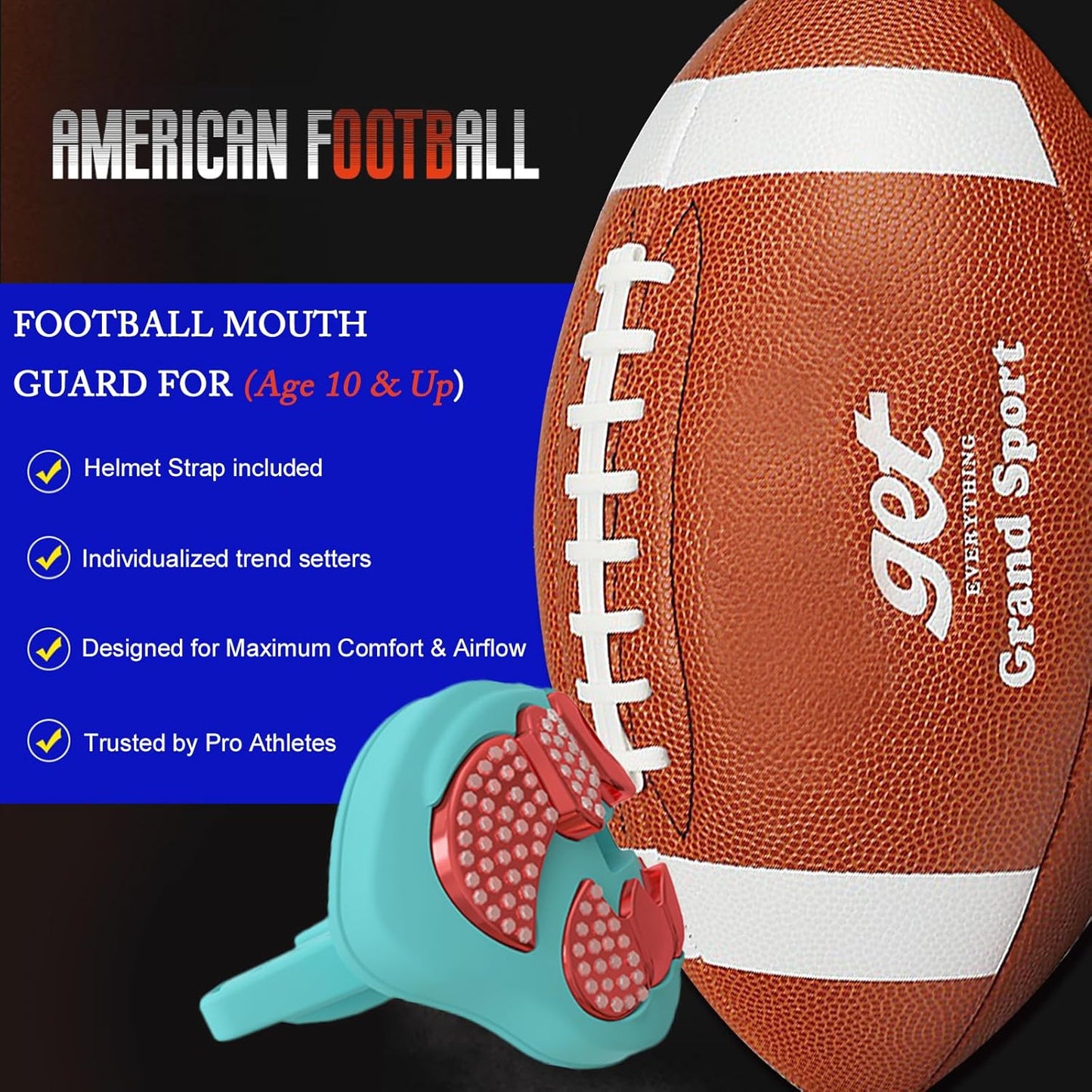 LeCool Football Mouth Guard with Connected Strap- 3D Beast Chrome Adult and Youth Mouth Guard-Mouth Piece for Sports for Maximum Air Flow and Teeth Protection