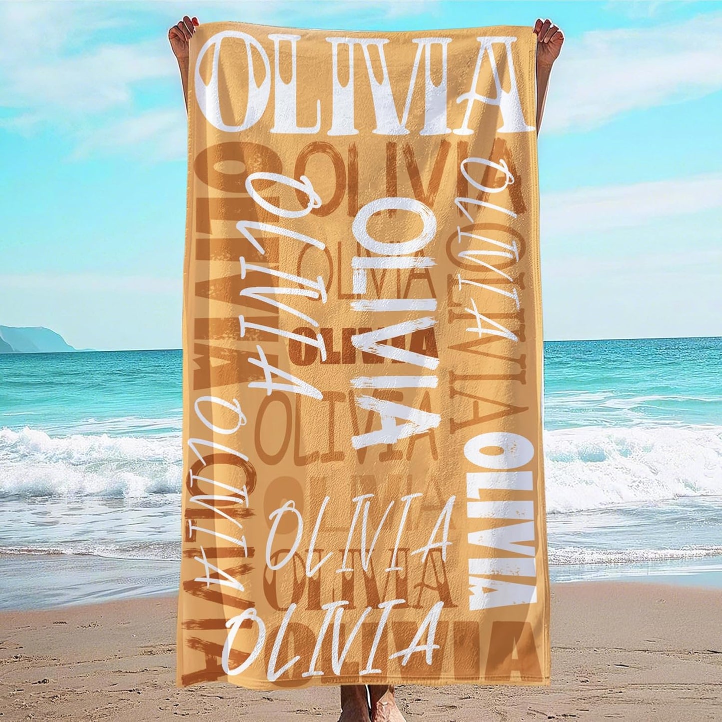 JML Personalized Beach Towel with Name, Custom Beach Towel with Name, Customized Microfiber Pool Towel, Quick Dry & Absorbent Swim Towel for Adult,Anniversary, Birthday, Summer Holiday,Vacation