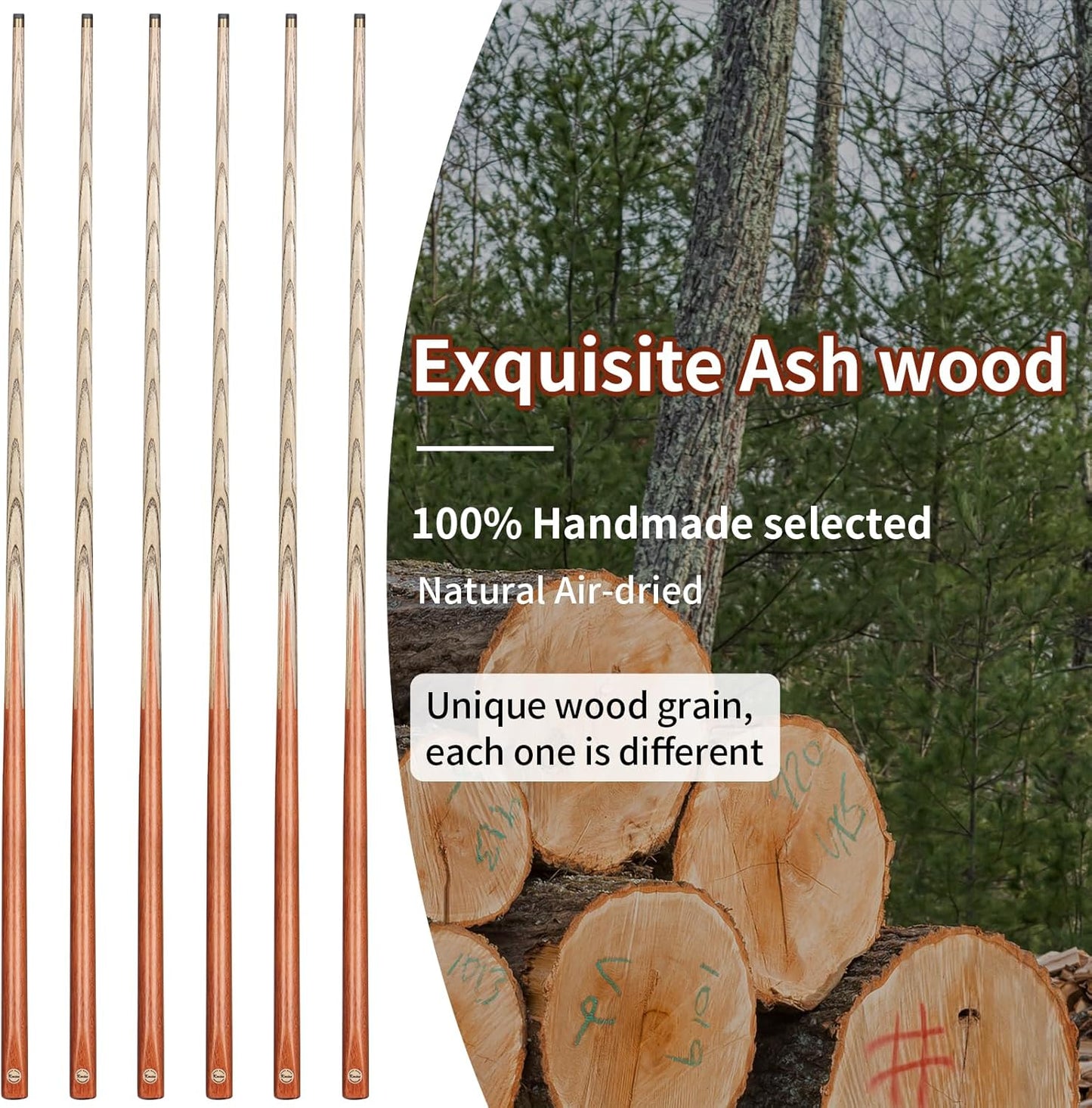 Kmise Pool Cue Sticks, 41"/57“/58" Hardwood Pool Cue Set of 4/6/8, 13OZ/20OZ with 13/10 MM Brass Tips, Table Billiard Cue Stick for Bar, Home, Billiard Room