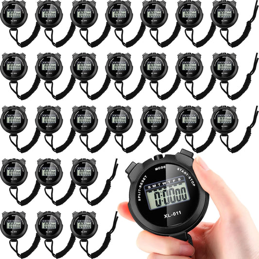 Kanayu 28 Pcs Multi Function Digital Stopwatch Timer Bulk Sports Stopwatch with Lanyard Date Time Alarm Timer for Coach Swimming Running Sports Train