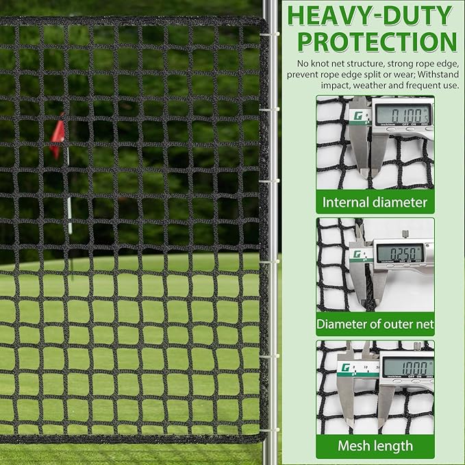 AKOZLIN Heavy Duty Sports Golf Netting Hitting Net 1" Square mesh for Softball,Baseball 10x10ft/10x15ft/10x20ft
