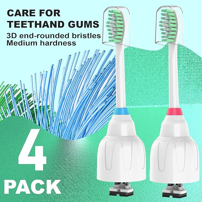 Replacement Toothbrush Heads for Philips Sonicare E Series,Compatible with Sonicare Essence, Elite, Advance, CleanCare Screw-on Electric Toothbrush HX7022/66 HX7023/64,HX7023/30,4 Pack with Caps ﻿