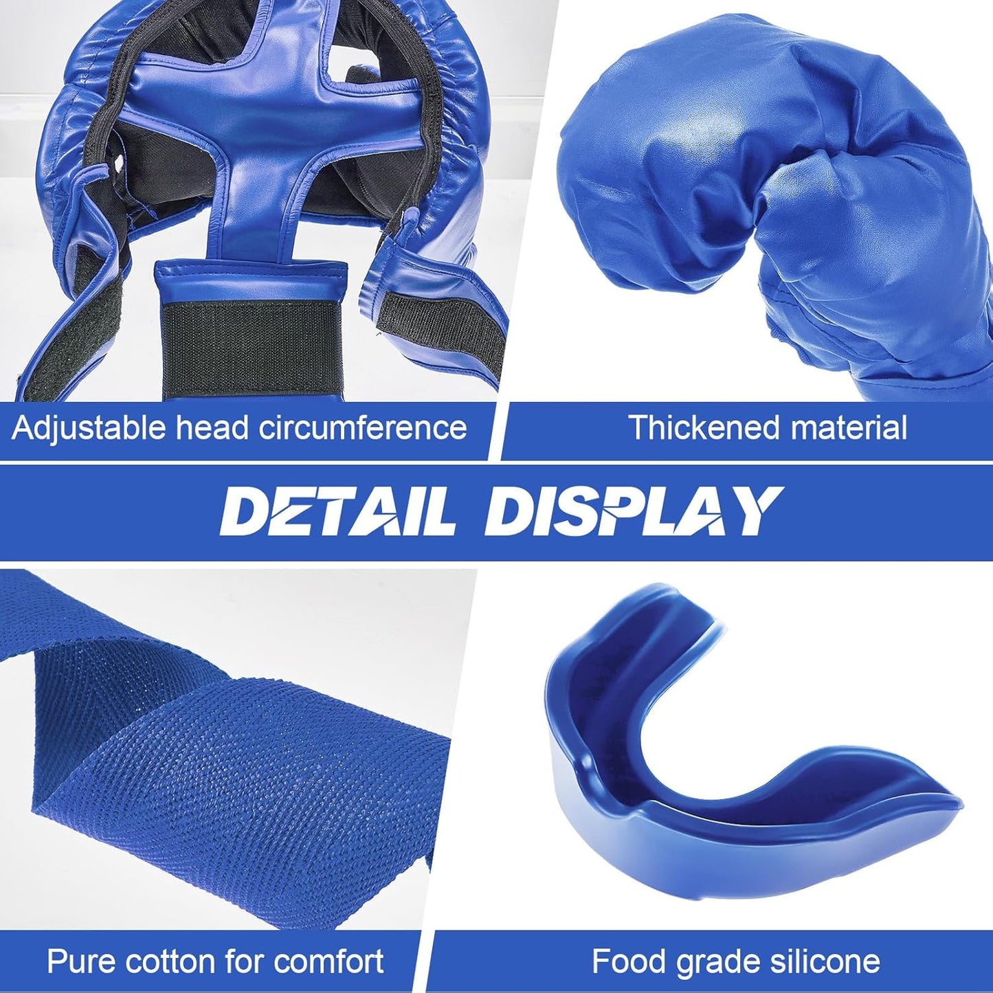 Kanayu 14 Pcs Boxing Set Including 2 Pair of 16 oz Boxing Gloves Headgear Helmet and Hand Wraps Mouth Guards Gifts for Adults Youth Beginners Training Equipment