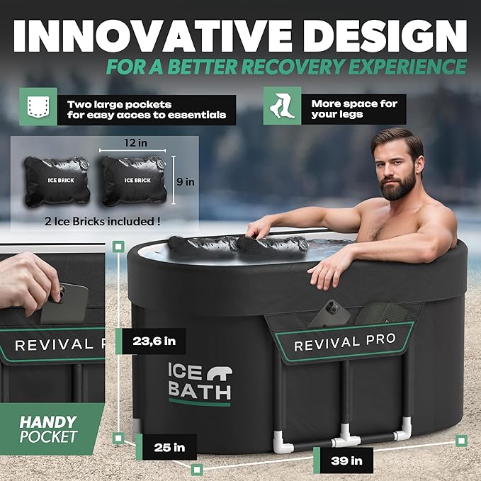 Ice Bath Tub XL - Exclusive Patented Anti-Leak Shield - Cold Plunge Tub With Cover - Ice Bricks X2 - Portable bathtub Outdoor Indoor - Free Ebook