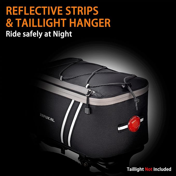 JXFUKAL Rear Bike Rack Bag with Rain Cover, 7L/9L/10L/12L Waterproof Bicycle Ebike Saddle Bag Cycling Pannier Trunk Carrier with Reflector & Adjustable Cord for Commuter Travel Outdoor