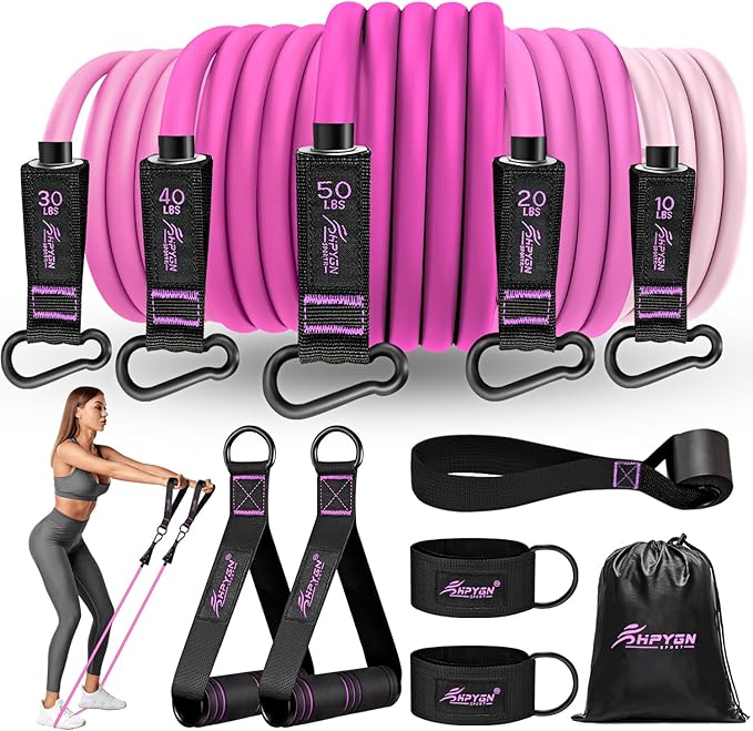 HPYGN Resistance Bands, Exercise Bands with Handles, Fitness Bands, Workout Bands with Door Anchor and Ankle Straps, for Heavy Resistance Training, Physical Therapy, Shape Body, Yoga, Home Workout Set