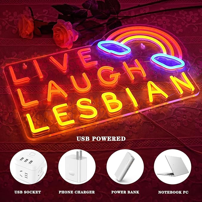 Live Laugh Lesbian Neon Sign Lesbian Neon Light Rainbow LED Neon Lights Gay Pride Day LED Neon Lights for Gay Lesbian Bar Bedroom Store Decoration