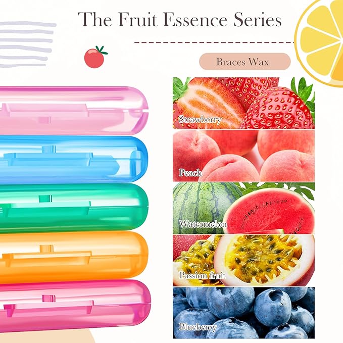 Geiserailie 5 Pack Braces Wax for Teeth New Flavored Dental Orthodontic Wax with Applicator Scraper for Braces Wearer, Oral Appliances, Aligners Patients,5 Fruit Flavors