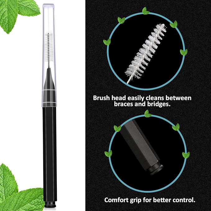 Patelai 50 Pieces Interdental Brush for Cleaner Braces Brush Toothpick Dental Tooth Flossing Head Oral Dental Hygiene Flosser Toothpick Cleaners Tooth Cleaning Tool(Black, White)