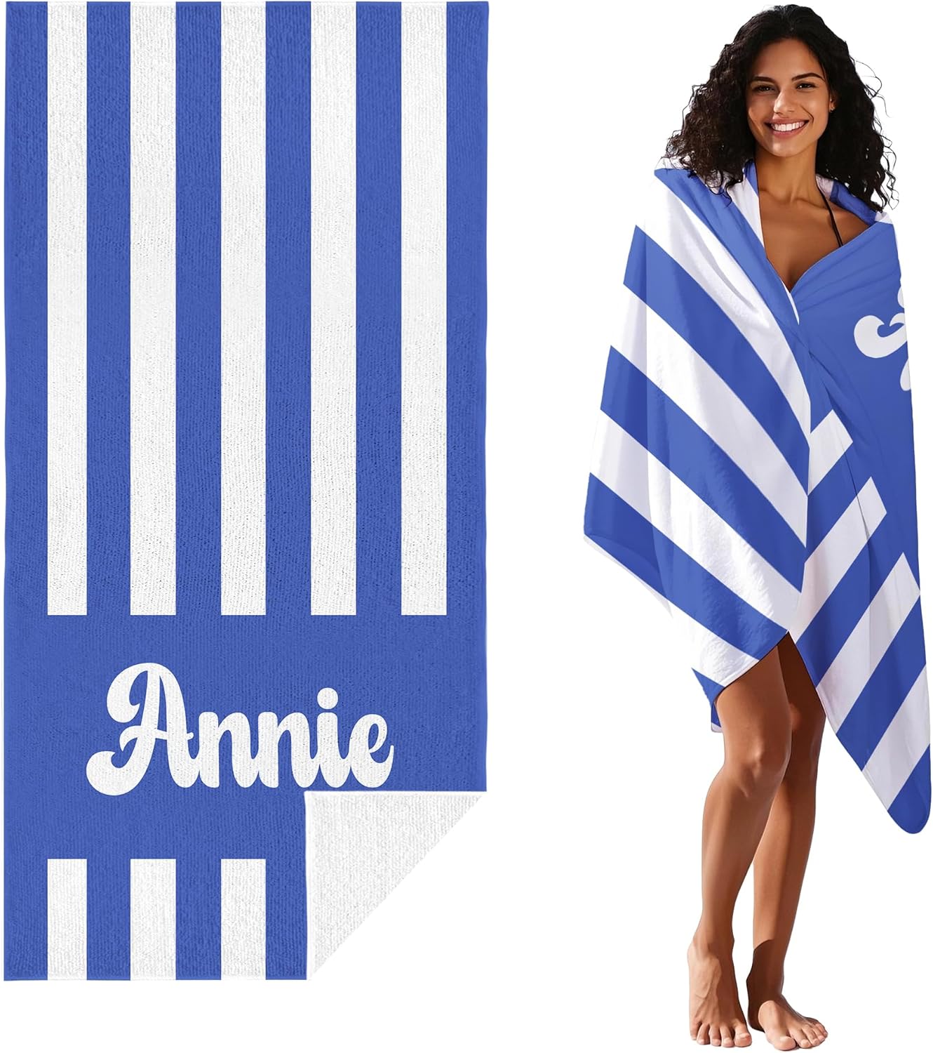 JML Personalized Beach Towel with Name, Custom Cabana Stripe Beach Towel, Customized Microfiber Pool Towel, Quick Dry & Absorbent Swim Towel for Adult,Mother's Day, Birthday, Summer Holiday,Vacation