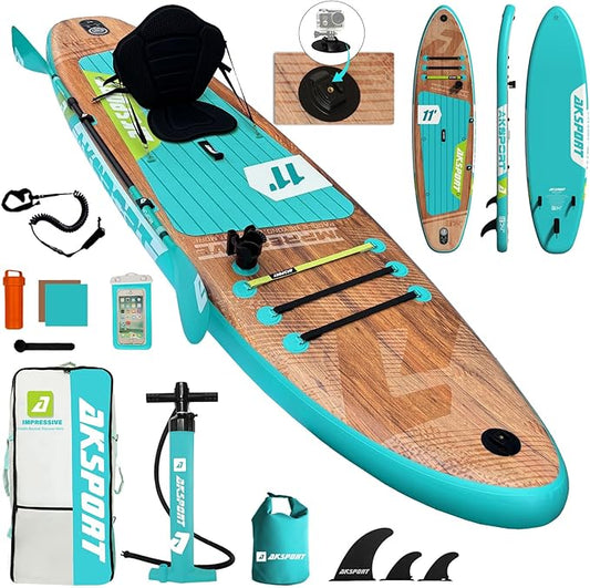 AKSPORT Inflatable Stand Up Paddle Board, SUP Board with All Accessories, Wide Stable Design, Non-Slip Deck, Inflatable Paddle Boards for Youth & Adult